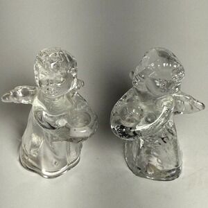 Set of 2 Clear Glass Cherub Angel Figurines Candle Holders Mini Christmas R.O.C.